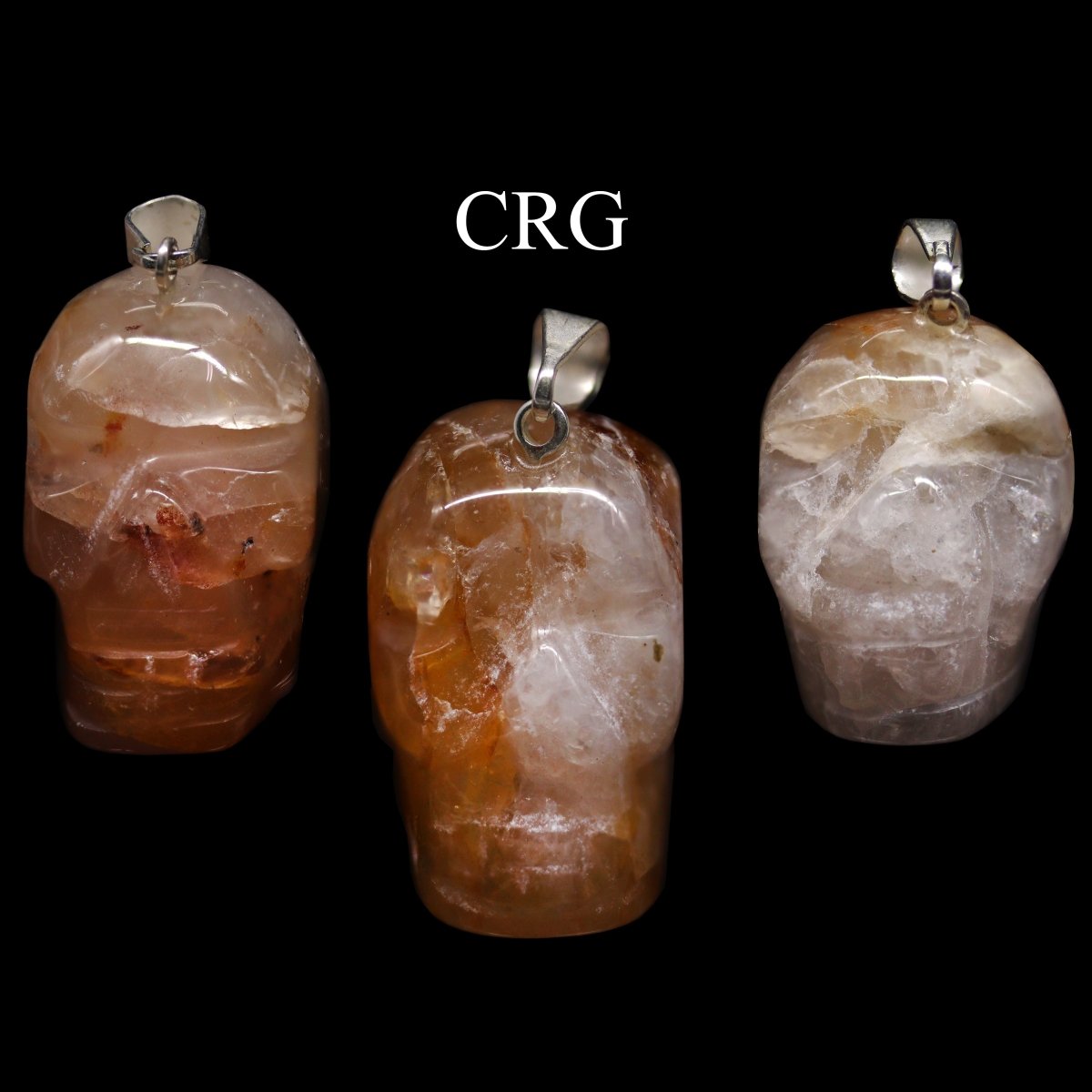 SET OF 5 - Golden Healer Quartz Gemstone Skull Pendants with Silver Plated Bail / 30mm AVG