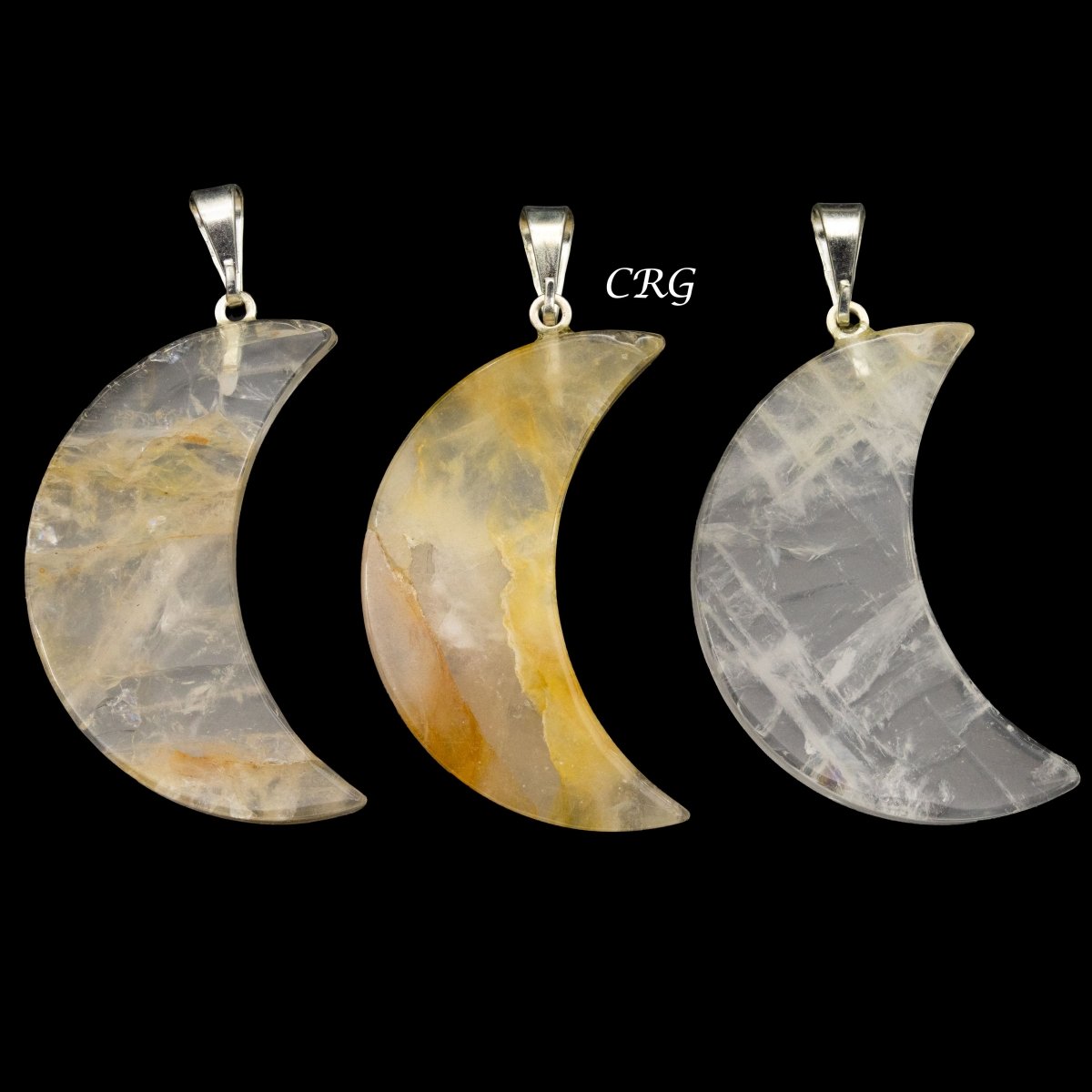 SET OF 5 - Golden Healer Quartz Half Moon Pendants from Brazil / 35-45mm Avg