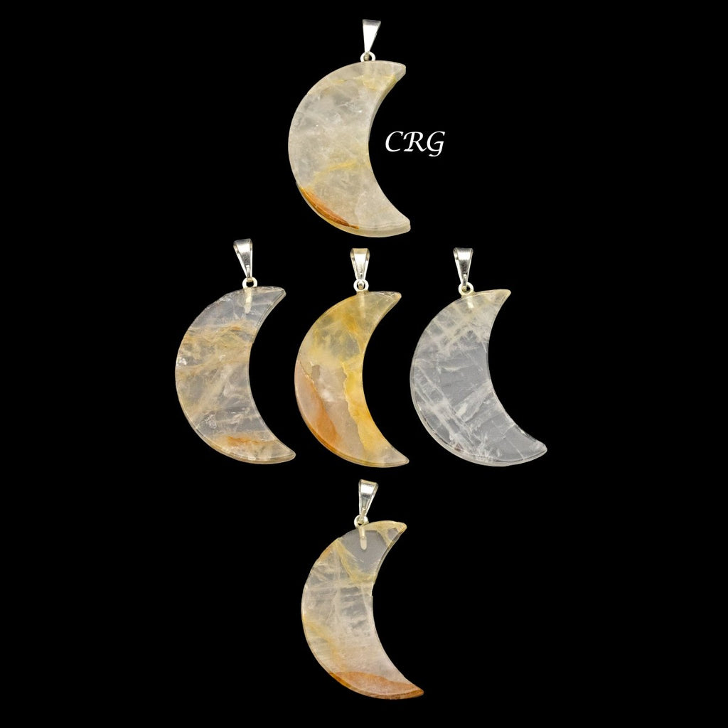 SET OF 5 - Golden Healer Quartz Half Moon Pendants from Brazil / 35-45mm Avg
