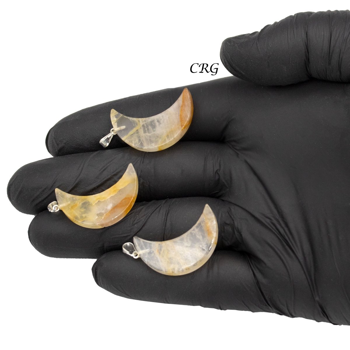 SET OF 5 - Golden Healer Quartz Half Moon Pendants from Brazil / 35-45mm Avg