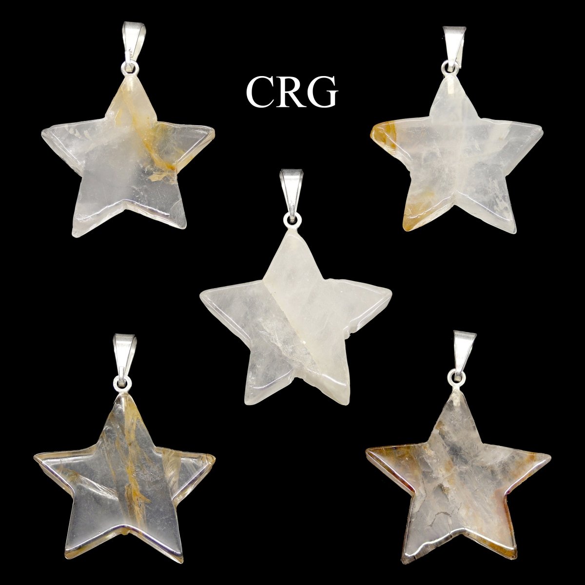 SET OF 5 - Golden Healer Quartz Star Pendants from Brazil / 30mm Avg