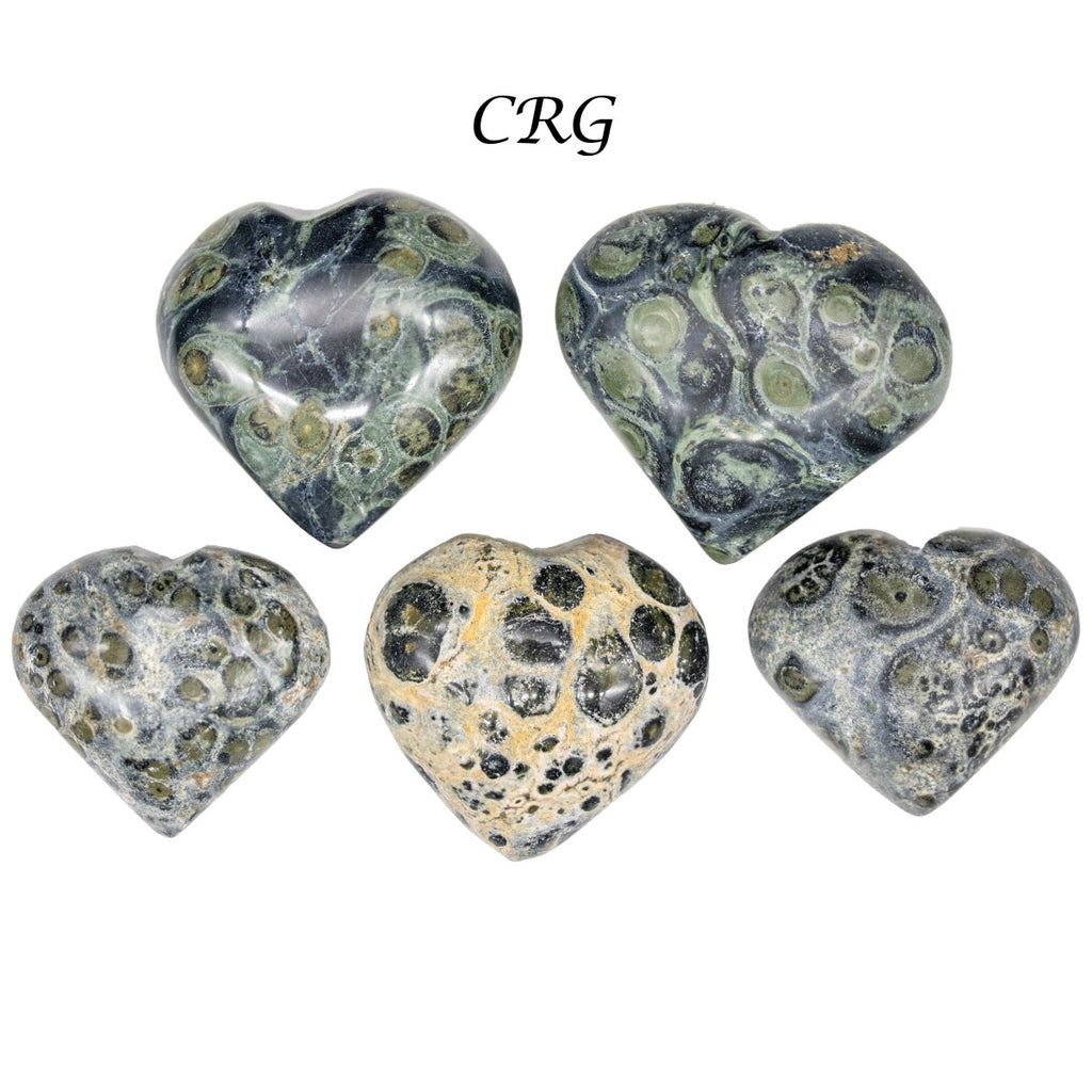 Set of 5 - Kambaba Jasper Puffy Gemstone Heart / 1.5-3" AVG