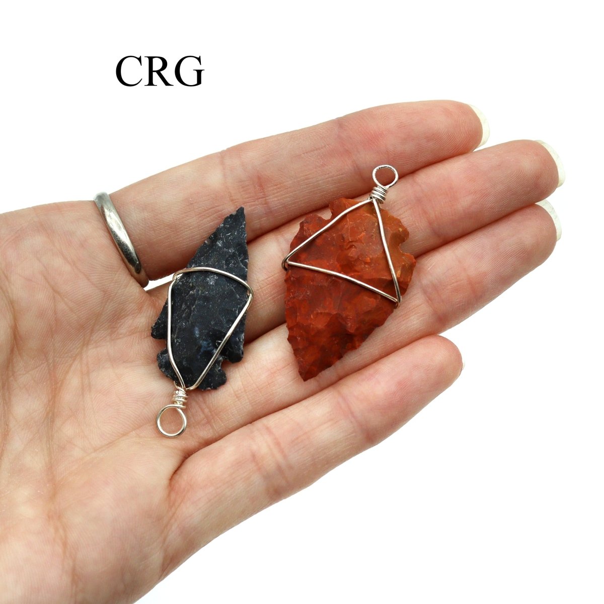 Mixed Gemstone Arrowhead Pendants w/ Silver Wire - 1" - SET OF 5 (INJD)