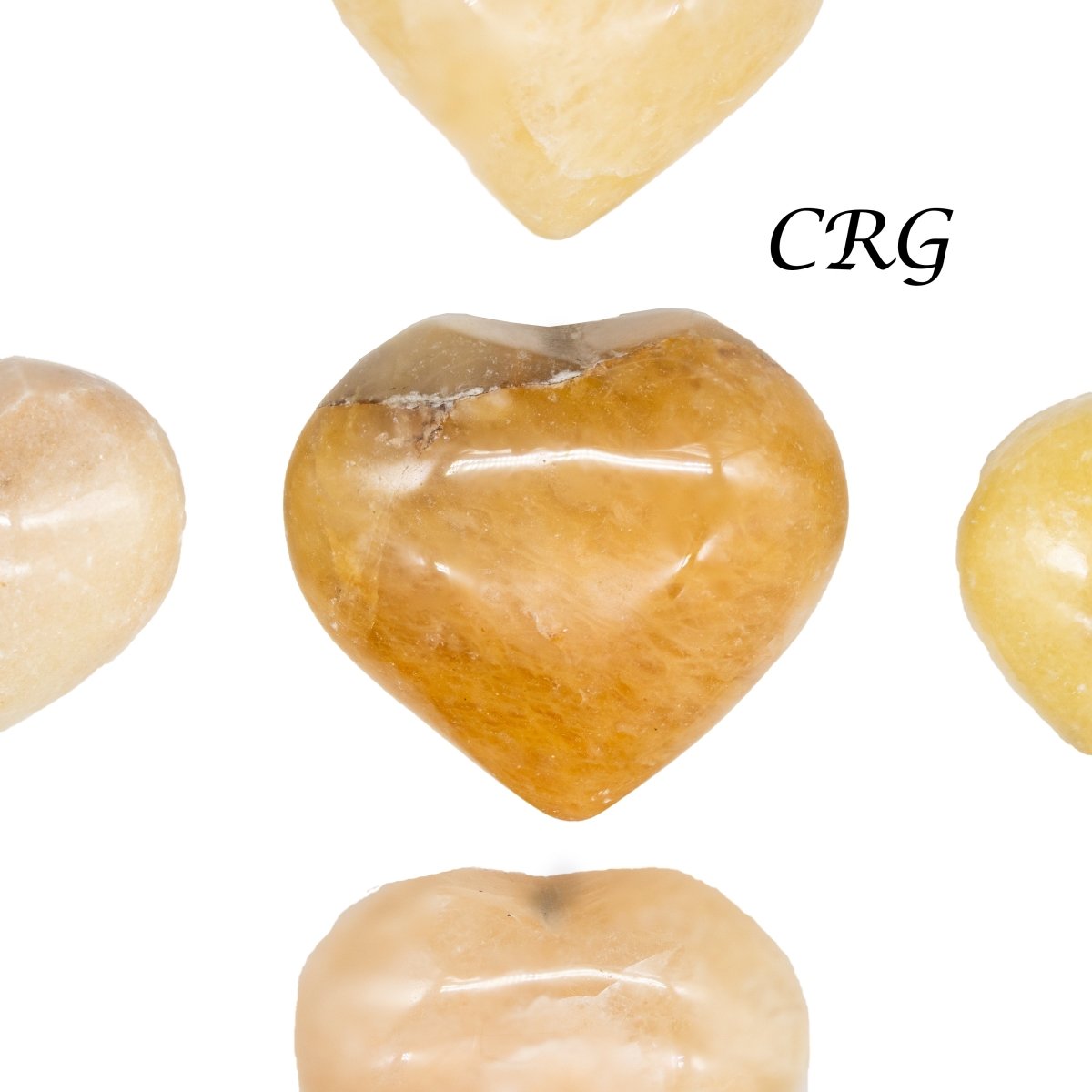 SET OF 5 - Pale Yellow Quartz Puffy Gemstone Hearts / 1-2" AVG