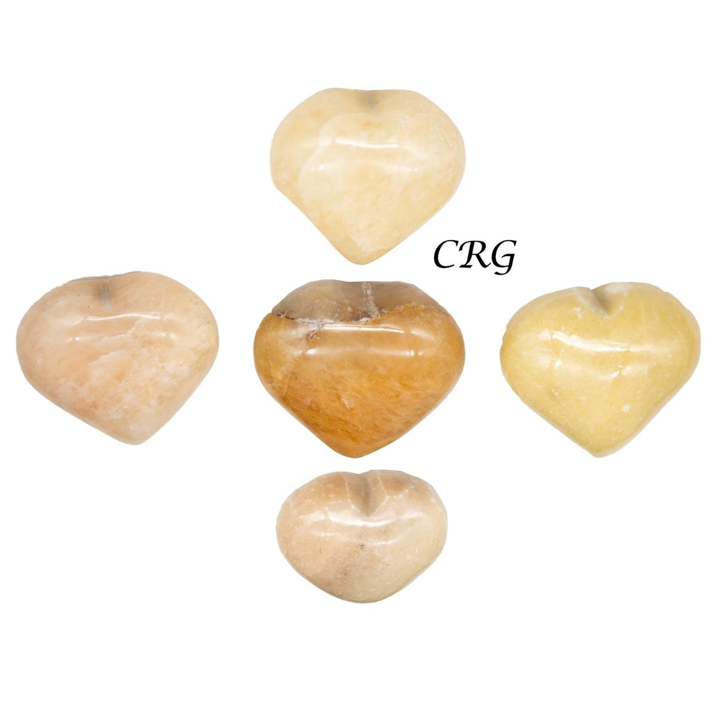 SET OF 5 - Pale Yellow Quartz Puffy Gemstone Hearts / 1-2" AVG