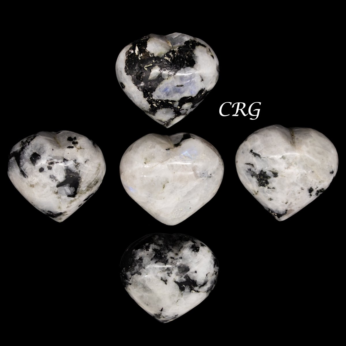 SET OF 5 - Rainbow Moonstone Puffy Gemstone Heart / 1.5" AVG