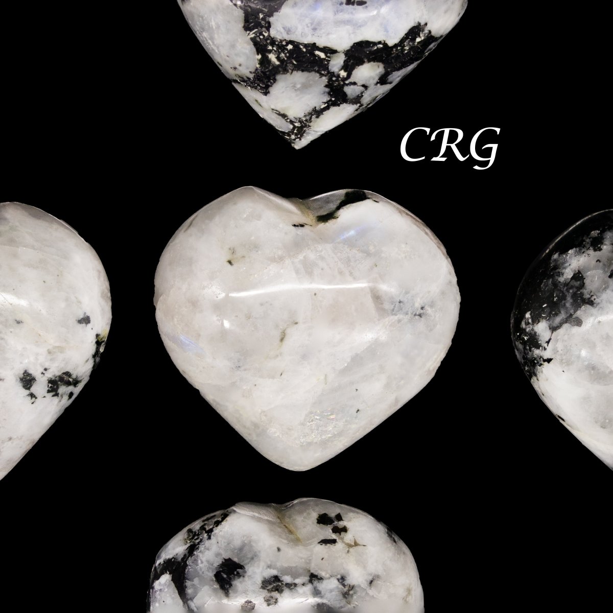 SET OF 5 - Rainbow Moonstone Puffy Gemstone Heart / 1.5" AVG