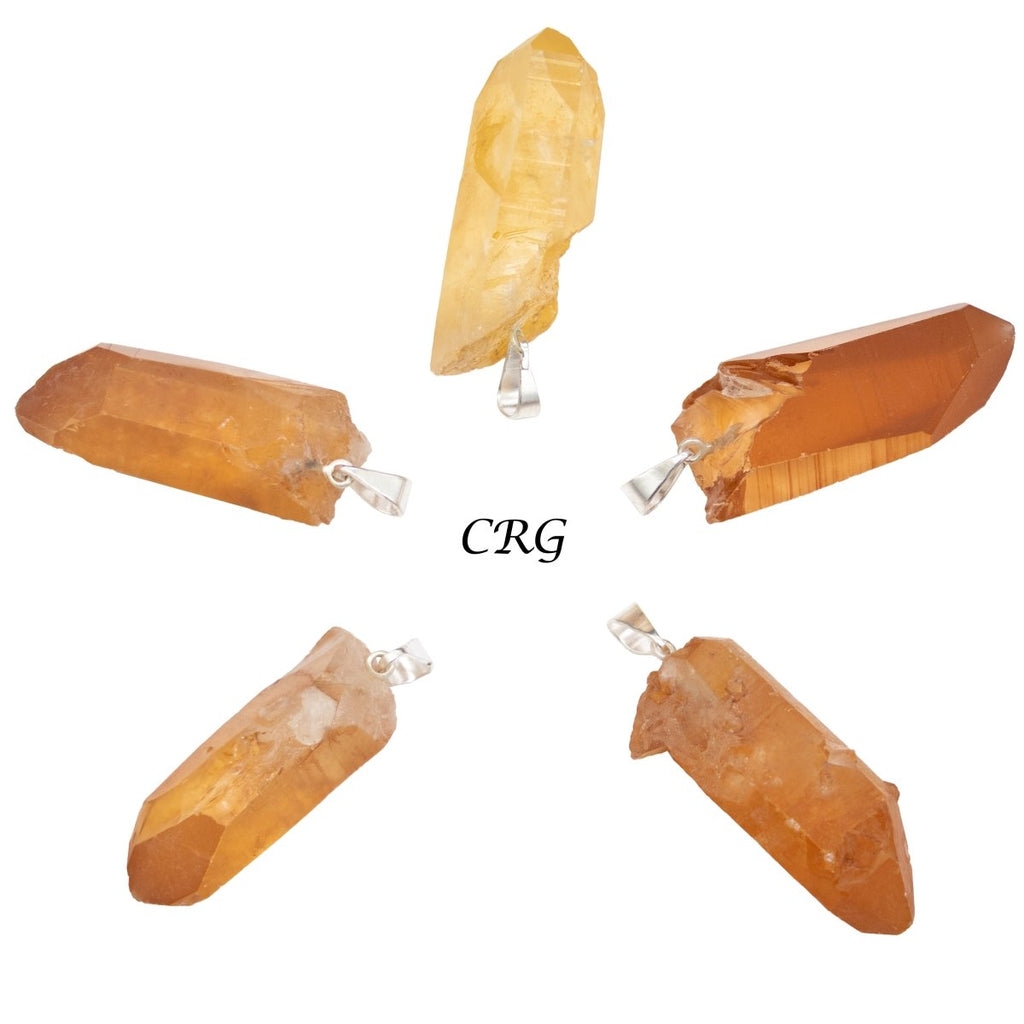 SET OF 5 - Red Lemurian Quartz Natural Tip Pendants from Brazil