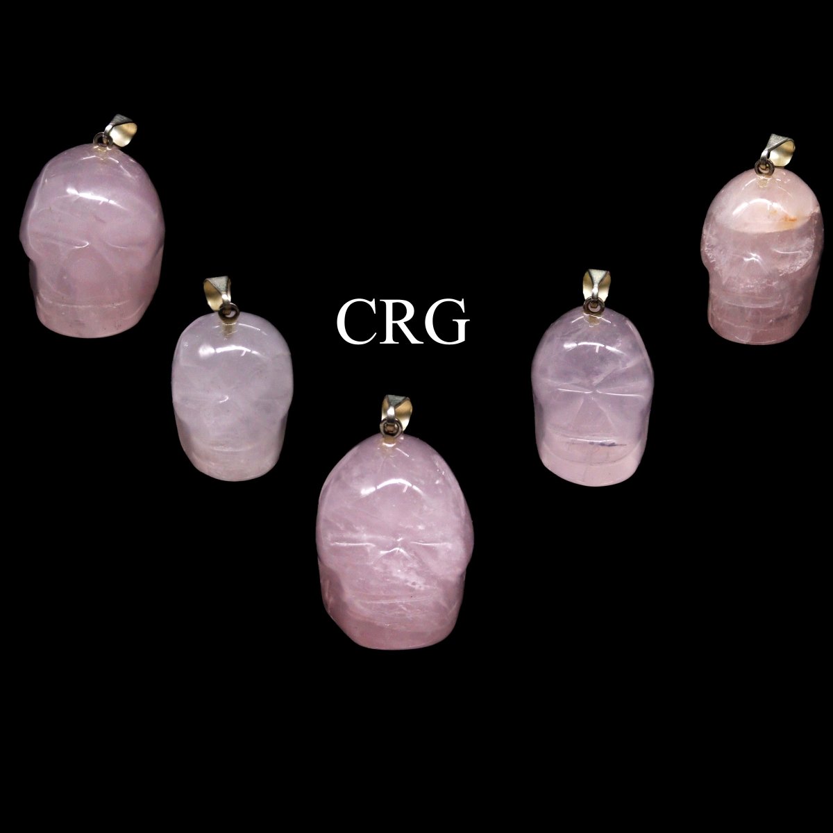 SET OF 5 - Rose Quartz Gemstone Skull Pendants with Silver Plated Bail / 30mm AVG