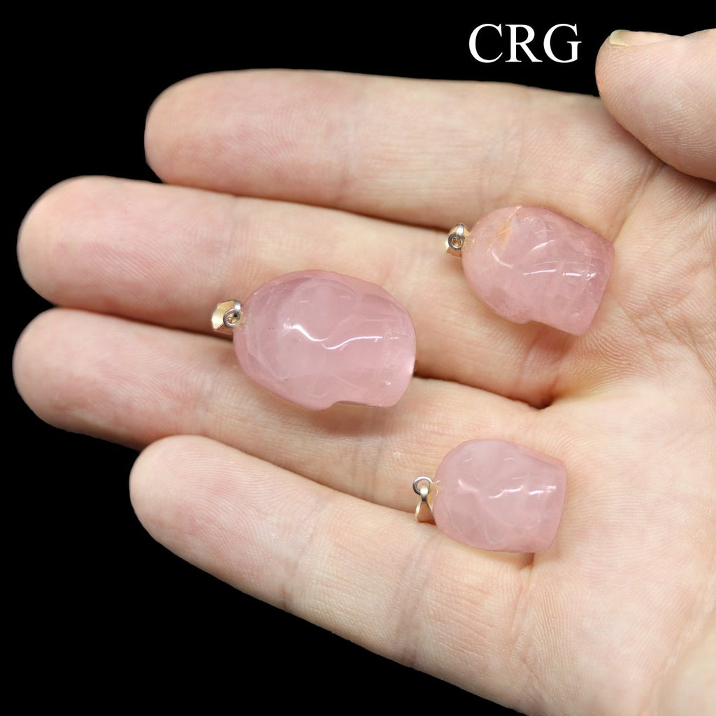 SET OF 5 - Rose Quartz Gemstone Skull Pendants with Silver Plated Bail / 30mm AVG