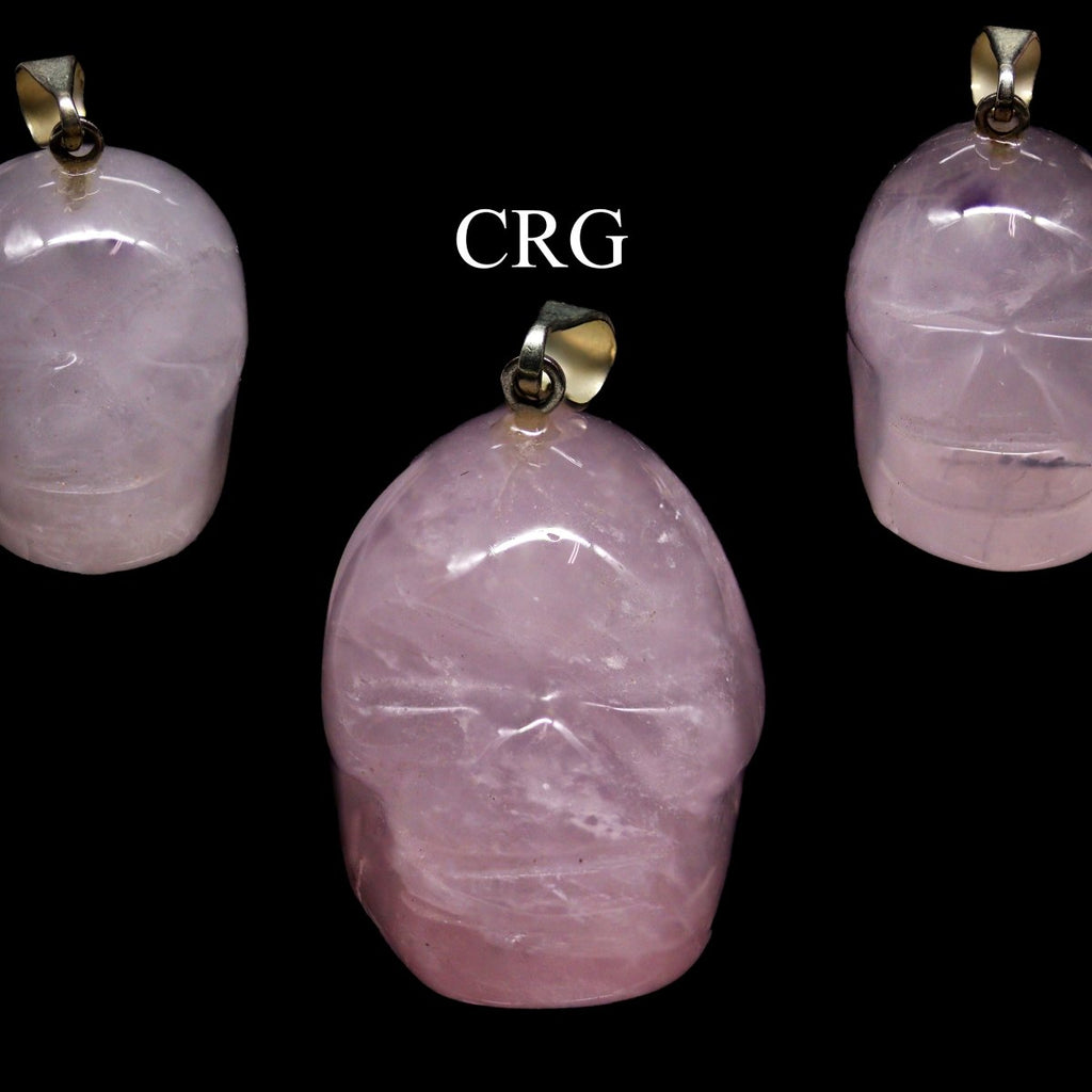 SET OF 5 - Rose Quartz Gemstone Skull Pendants with Silver Plated Bail / 30mm AVG