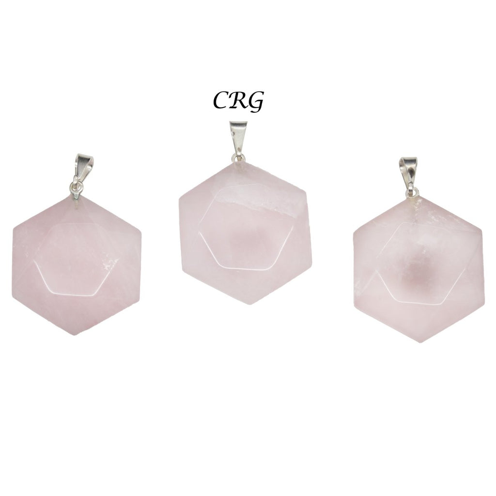 SET OF 5 - Rose Quartz Hexagram Pendants from Brazil / 30mm Avg