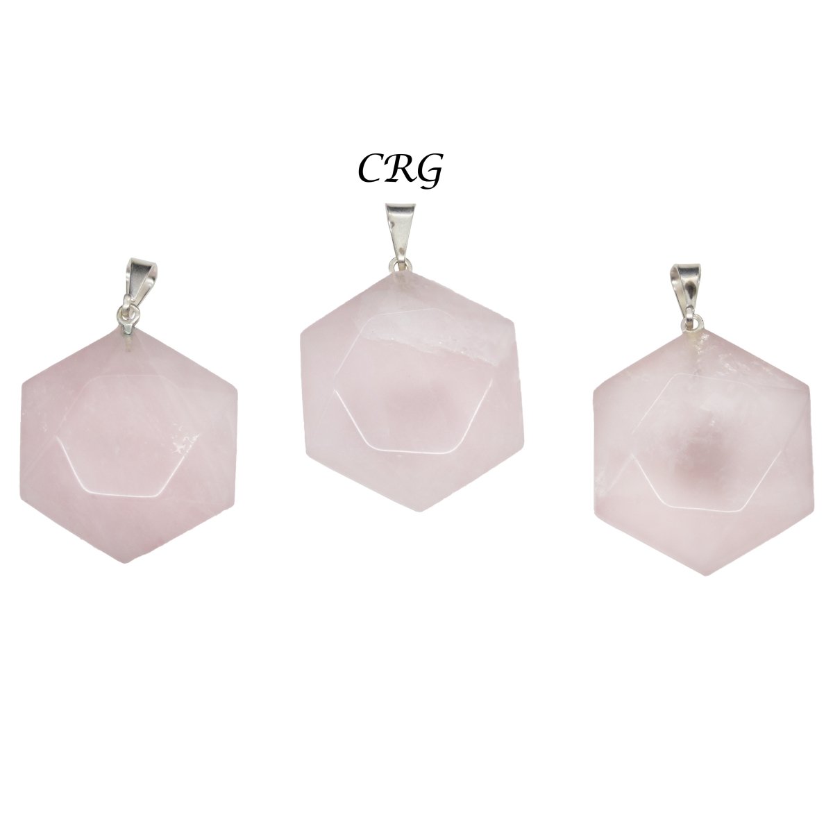 SET OF 5 - Rose Quartz Hexagram Pendants from Brazil / 30mm Avg