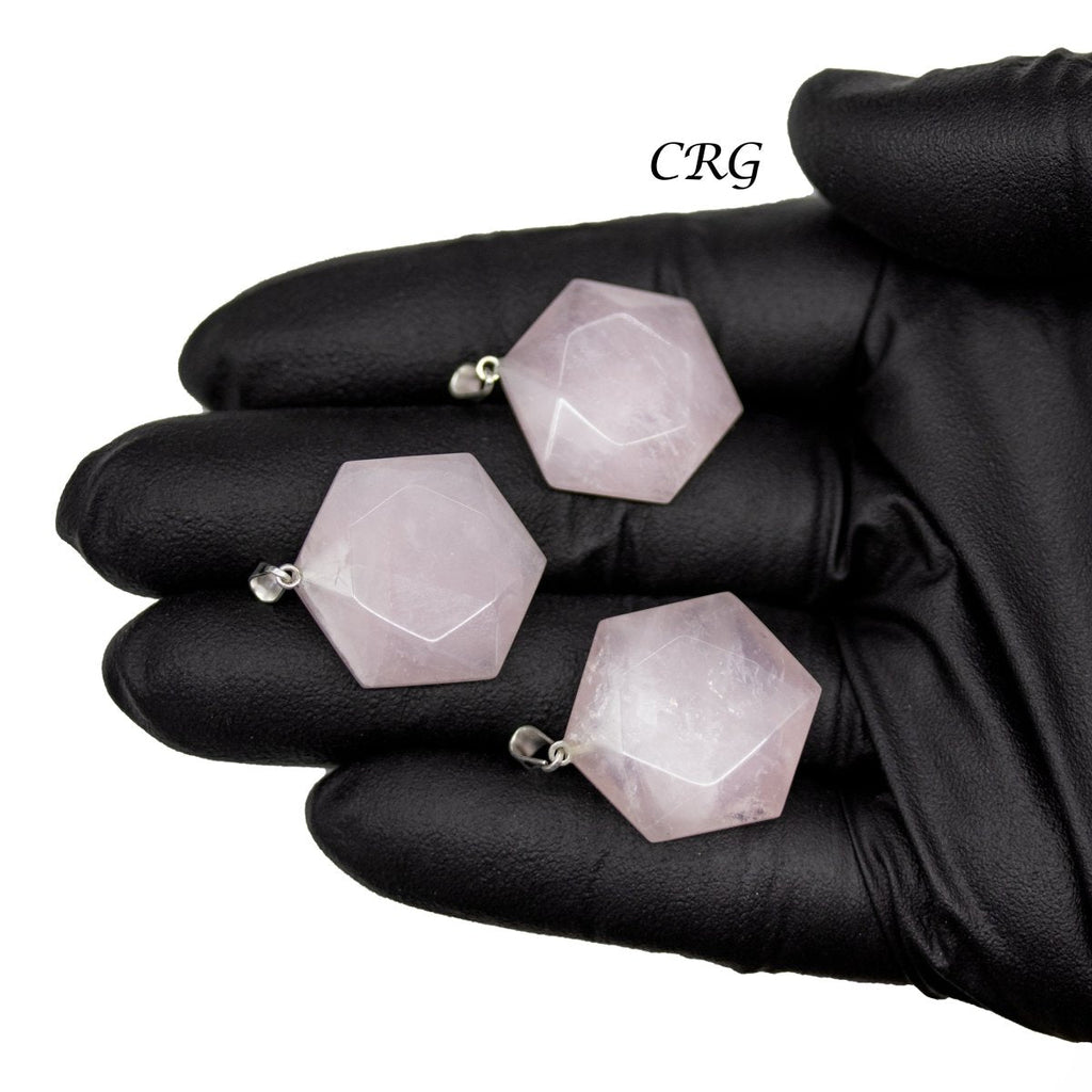 SET OF 5 - Rose Quartz Hexagram Pendants from Brazil / 30mm Avg