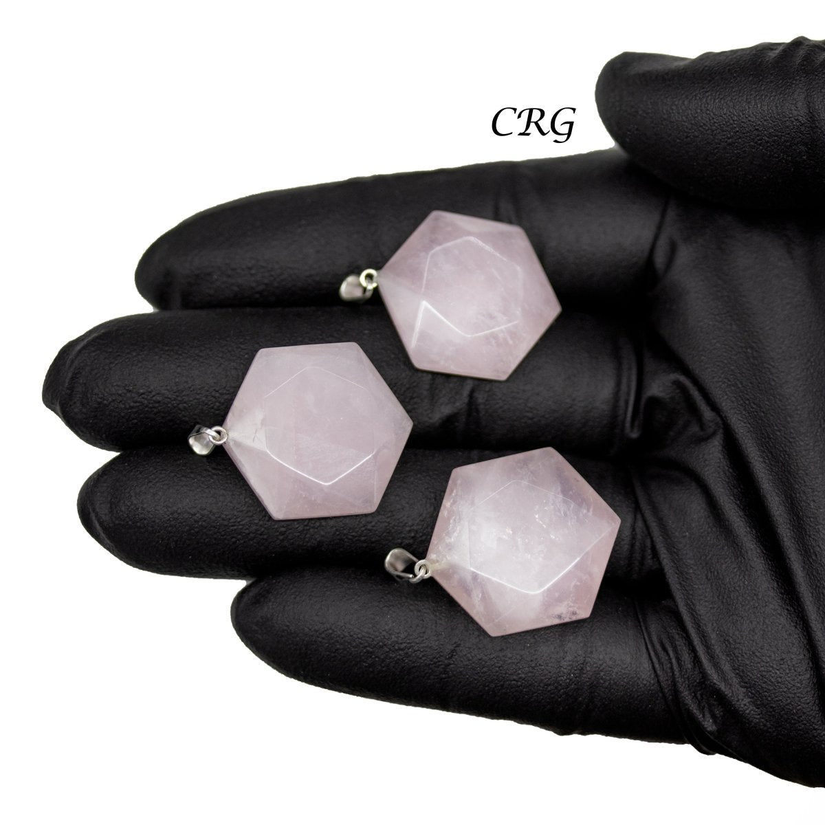 SET OF 5 - Rose Quartz Hexagram Pendants from Brazil / 30mm Avg