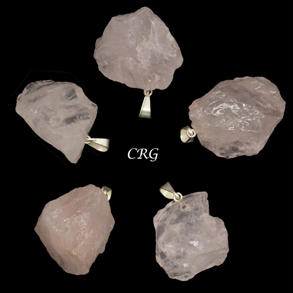 SET OF 5 - Rose Quartz Rough Rock Pendant from Brazil / 18-22mm Avg
