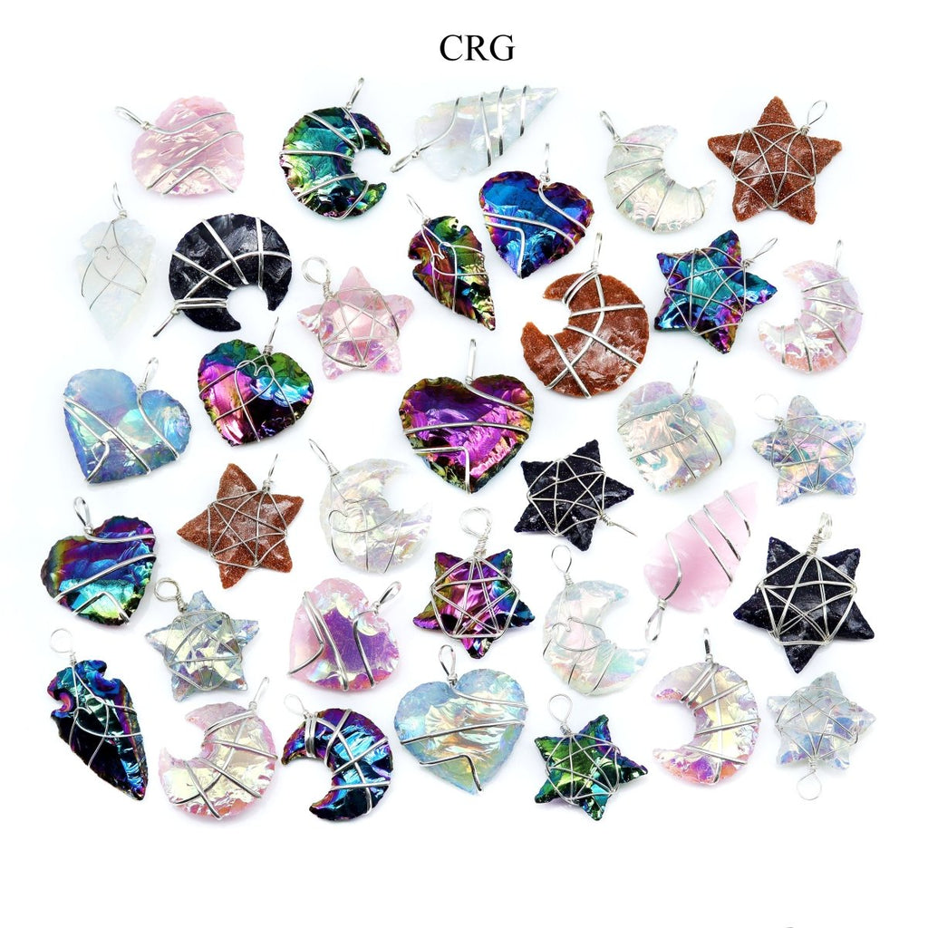 SET OF 5 - Super Aura Pendants w/ Wire Wrapping / 1" Avg
