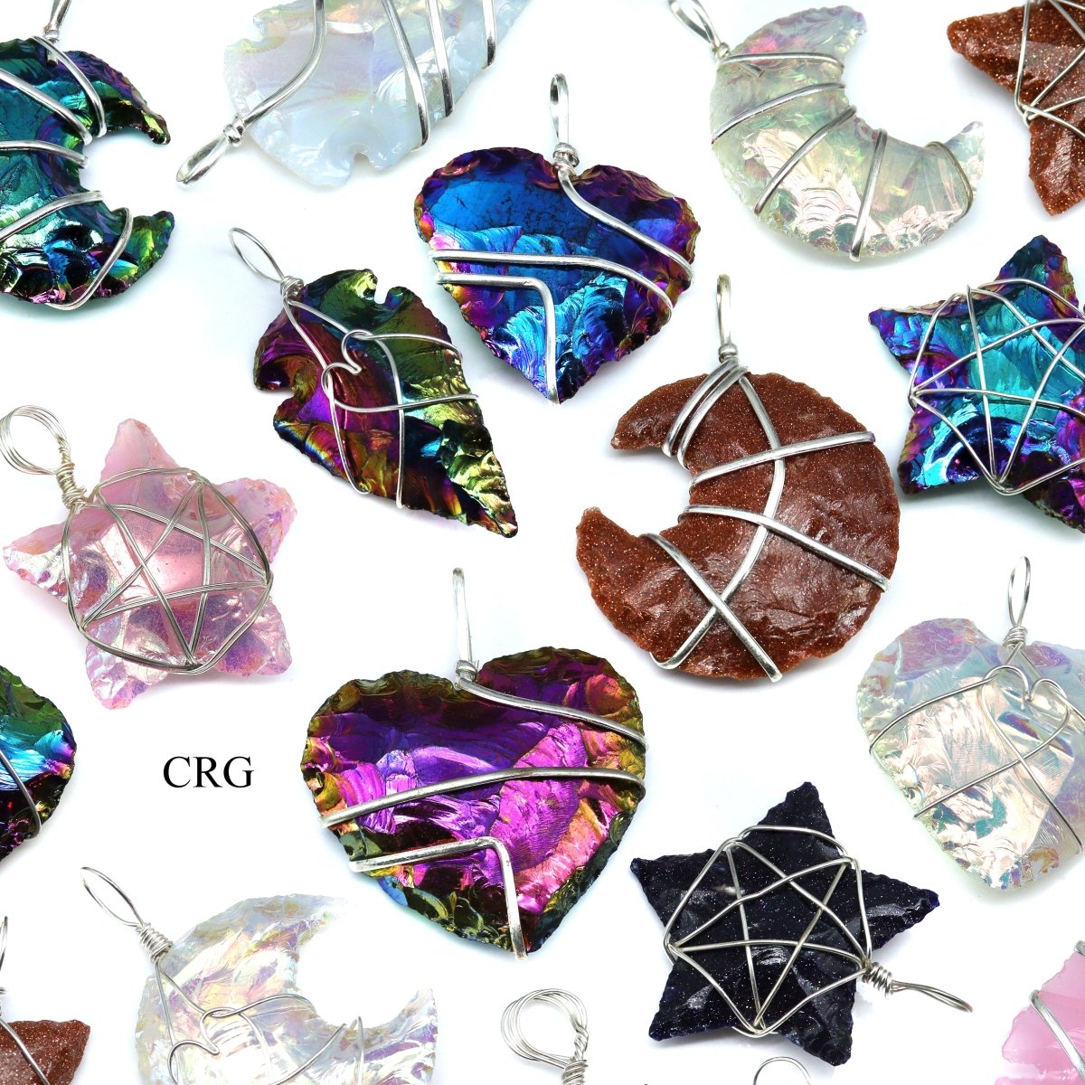 SET OF 5 - Super Aura Pendants w/ Wire Wrapping / 1" Avg