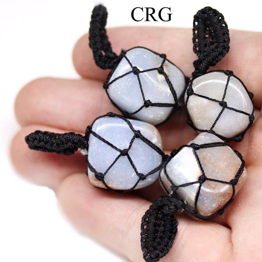 SET OF 5 - Tumbled Angelite Pendant with Macramé / 1" AVG