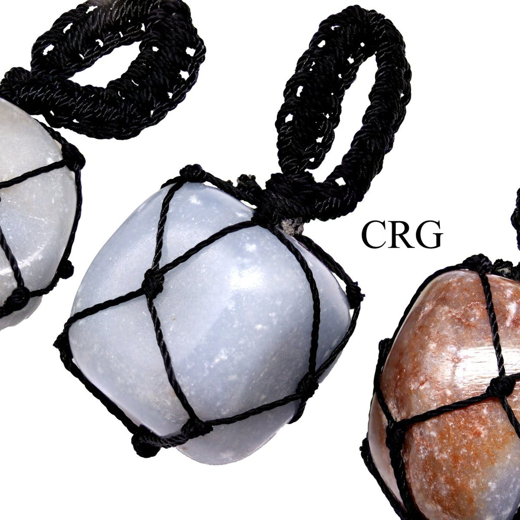 SET OF 5 - Tumbled Angelite Pendant with Macramé / 1" AVG
