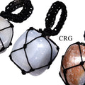 SET OF 5 - Tumbled Angelite Pendant with Macramé / 1" AVG