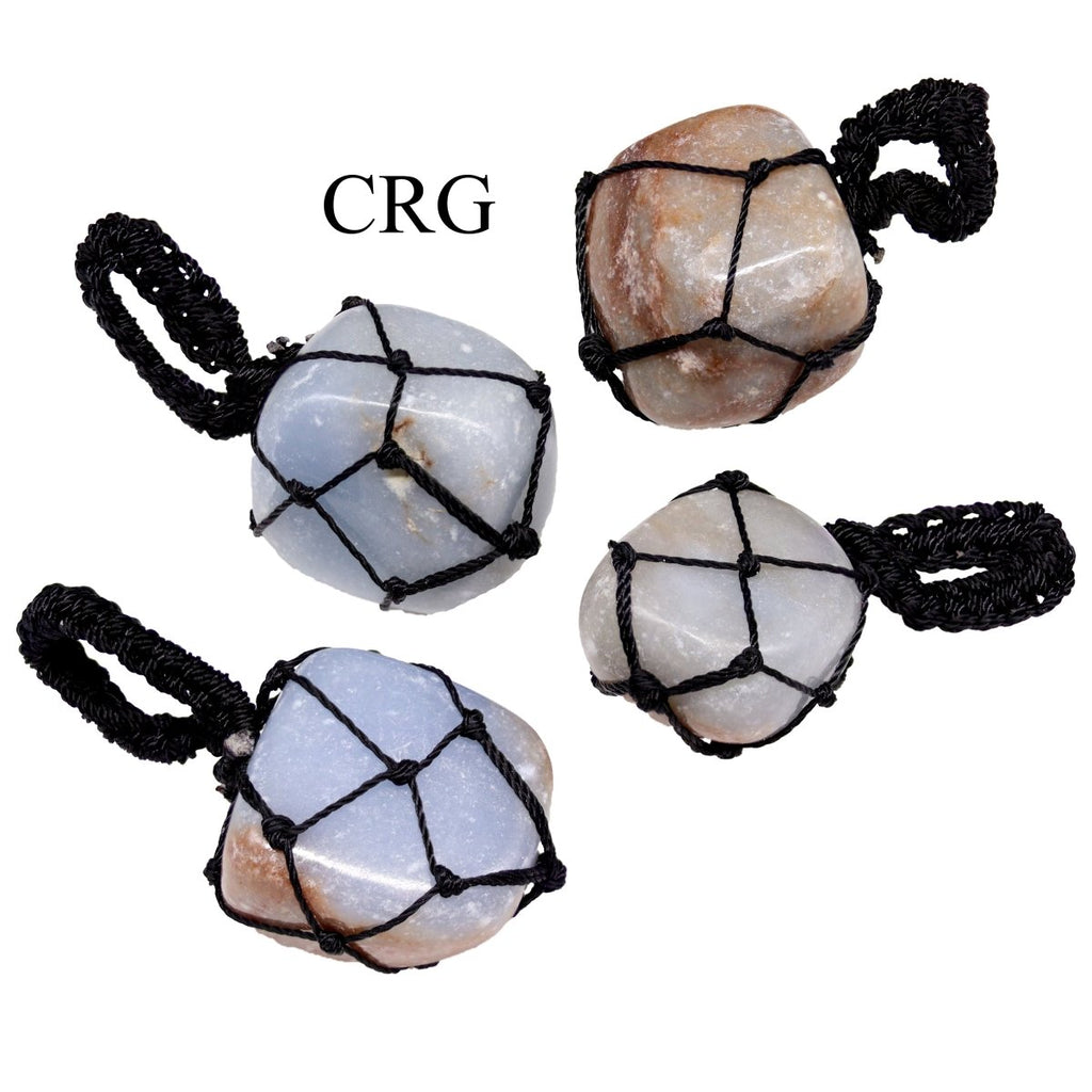 SET OF 5 - Tumbled Angelite Pendant with Macramé / 1" AVG