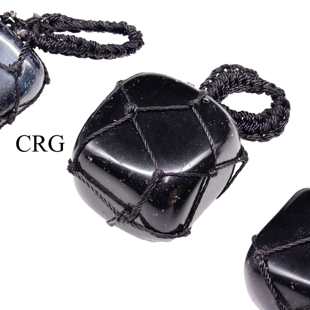 SET OF 5 - Tumbled Black Tourmaline Pendant with Macramé / 1" AVG