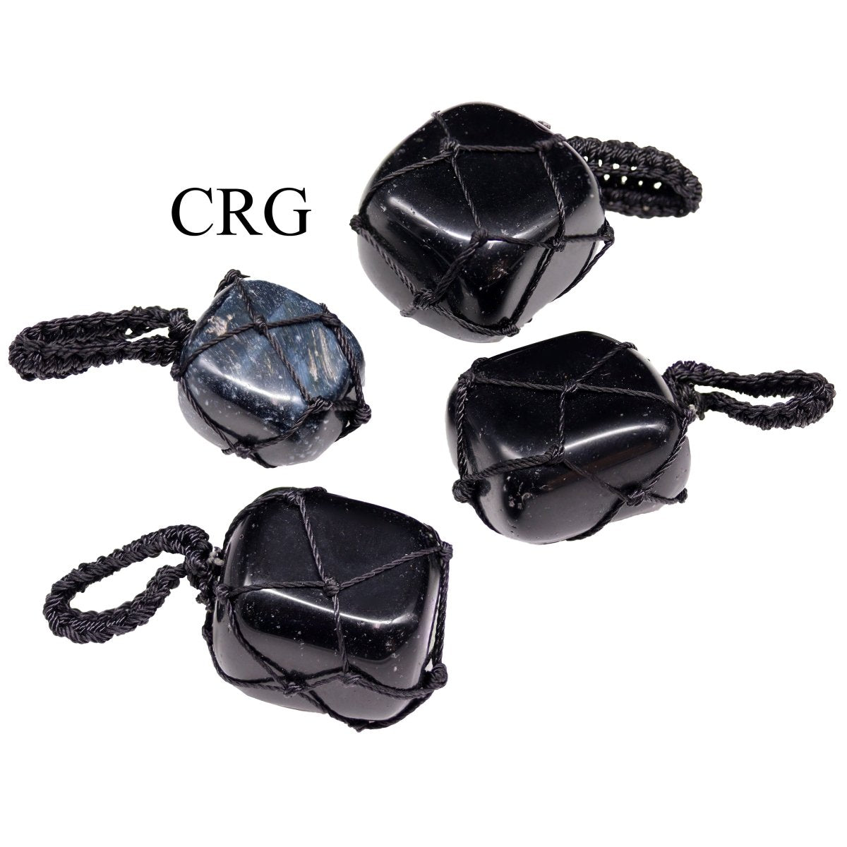 SET OF 5 - Tumbled Black Tourmaline Pendant with Macramé / 1" AVG