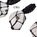 SET OF 5 - Tumbled Rainbow Moonstone Pendant with Macramé / 1" AVG