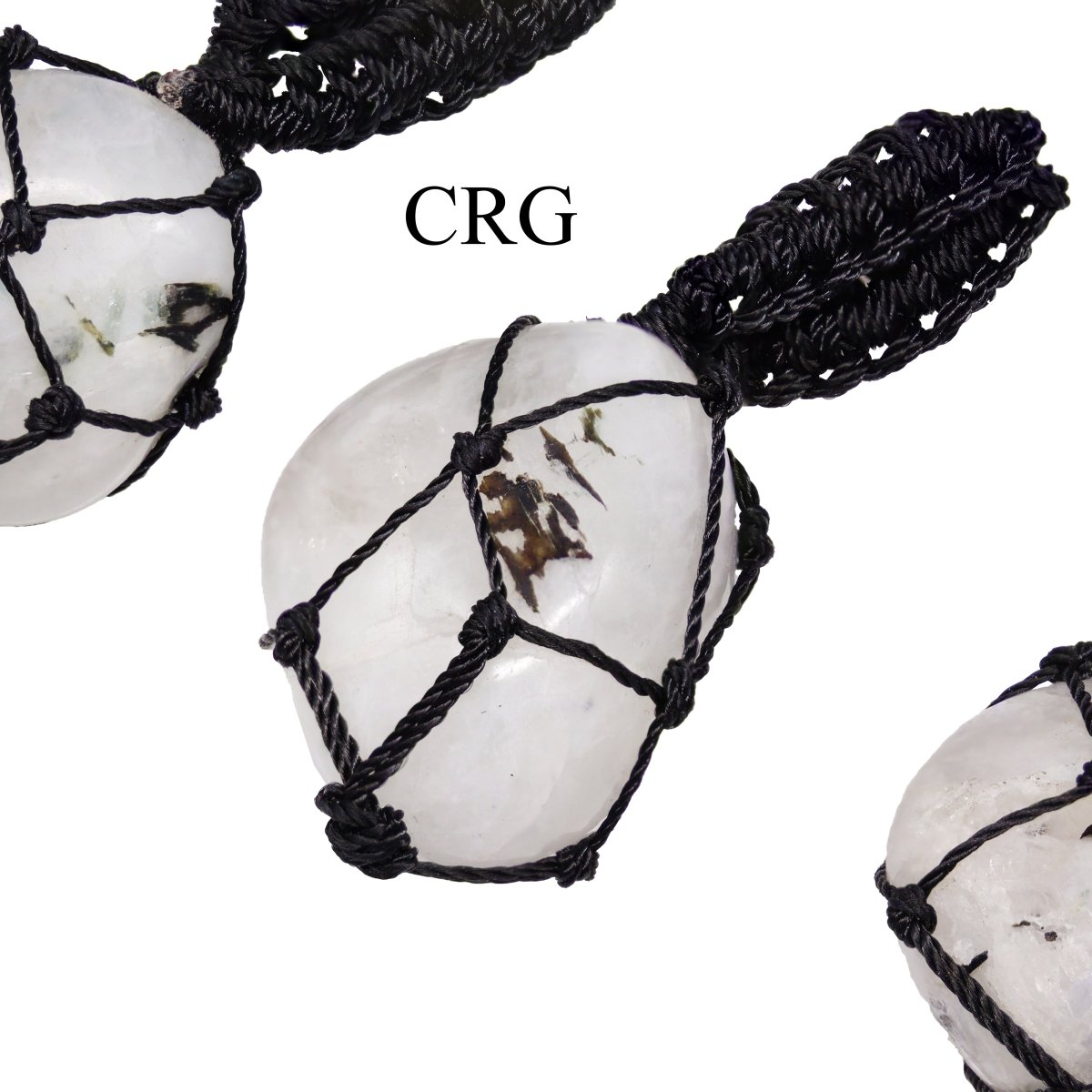 SET OF 5 - Tumbled Rainbow Moonstone Pendant with Macramé / 1" AVG