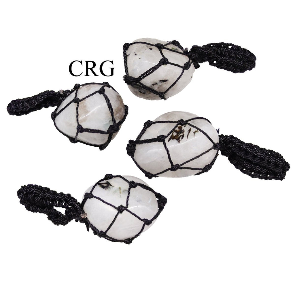 SET OF 5 - Tumbled Rainbow Moonstone Pendant with Macramé / 1" AVG