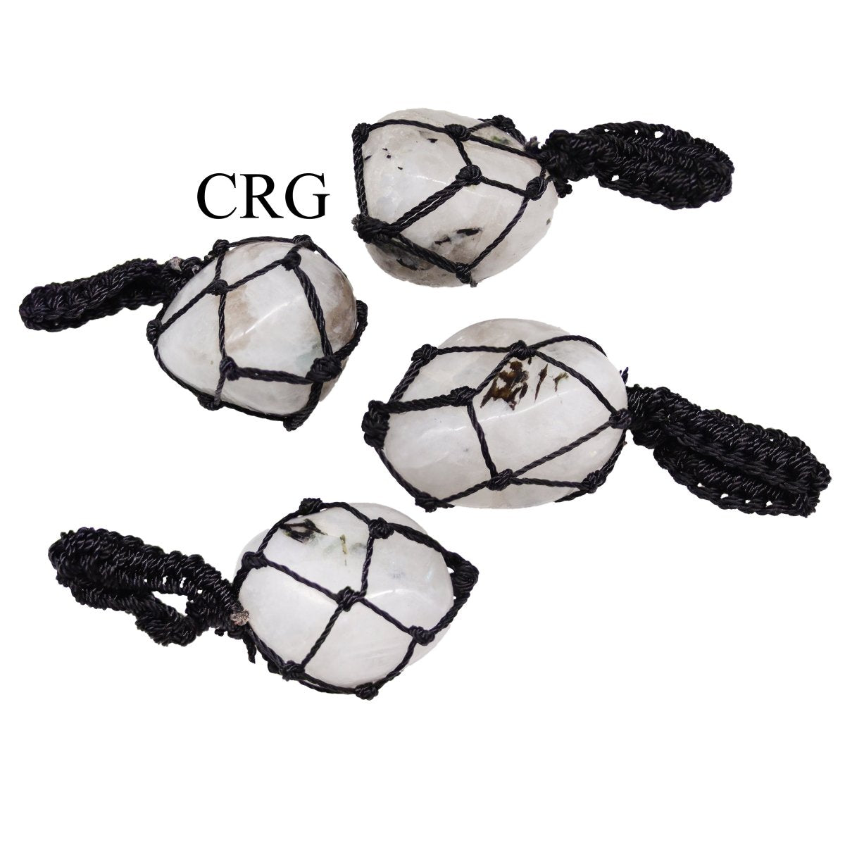 SET OF 5 - Tumbled Rainbow Moonstone Pendant with Macramé / 1" AVG