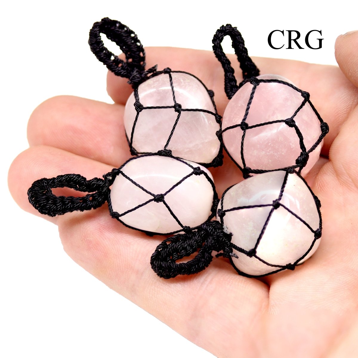SET OF 5 - Tumbled Rose Quartz Pendant with Macramé / 1" AVG