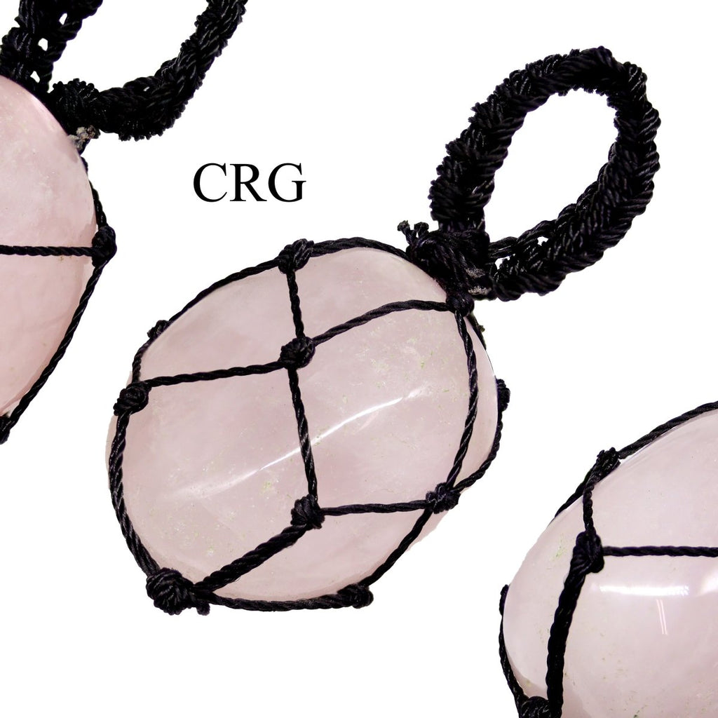 SET OF 5 - Tumbled Rose Quartz Pendant with Macramé / 1" AVG