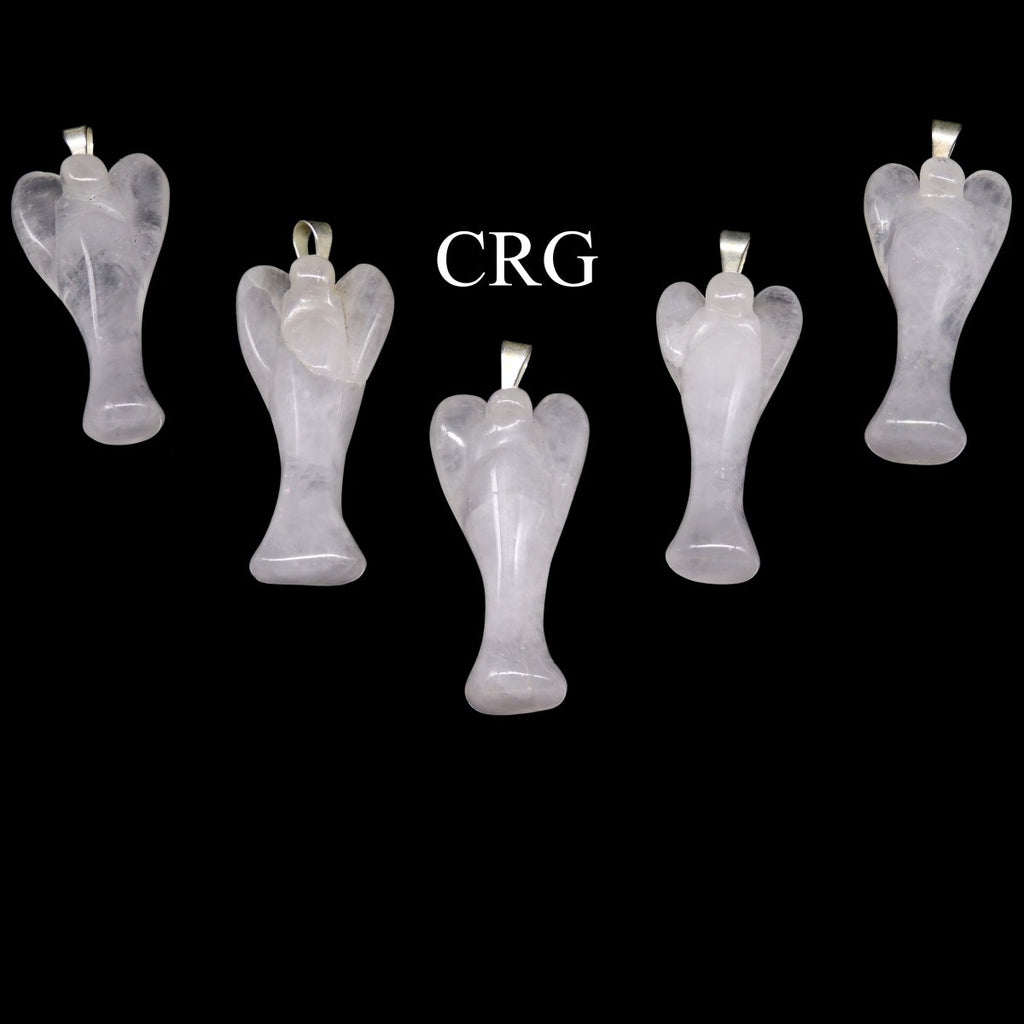 White Quartz Angel Pendant with Silver Plated Bail (1 Inch) (5 Pieces)