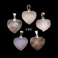 Agate Druzy Heart Pendants with Silver Plating (0.75 Inch) (6 Pieces)
