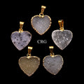 SET OF 6 - Crystal Druzy Heart Pendant w/ Gold Plating / 20mm AVG