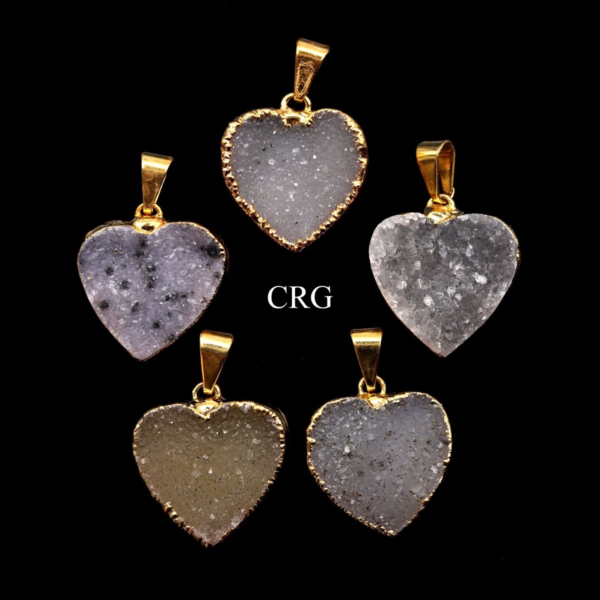 SET OF 6 - Crystal Druzy Heart Pendant w/ Gold Plating / 20mm AVG