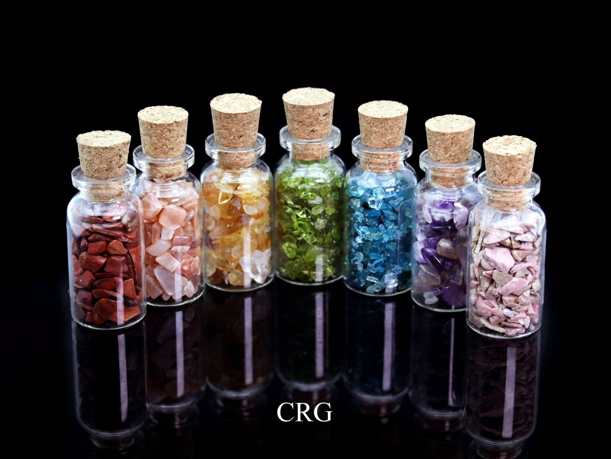 SET OF 7 - Rainbow Gemstone Chip Bottle Set Collection / 3" AVG