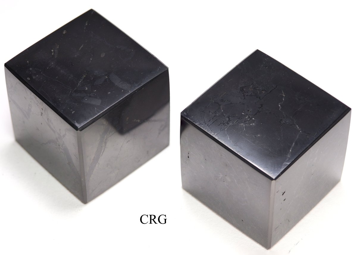 Shungite Cube (1 Piece) Size 4 cm Polished Crystal Gemstone Shape Decor