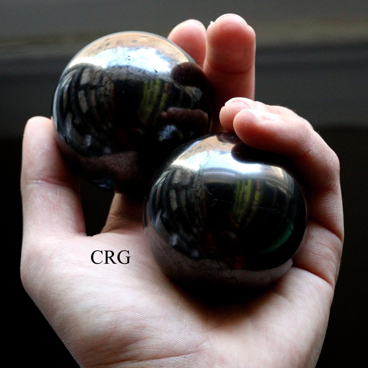 Shungite Hand Massage Balls with Velvet Pouch (3 Pieces) Size 50 mm Crystal Spheres