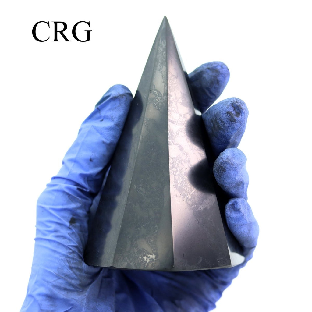 Shungite Pyramid with Octagonal Base Large (1.5 in and 40 mm) Polished Standing Gemstone (1 Pc)