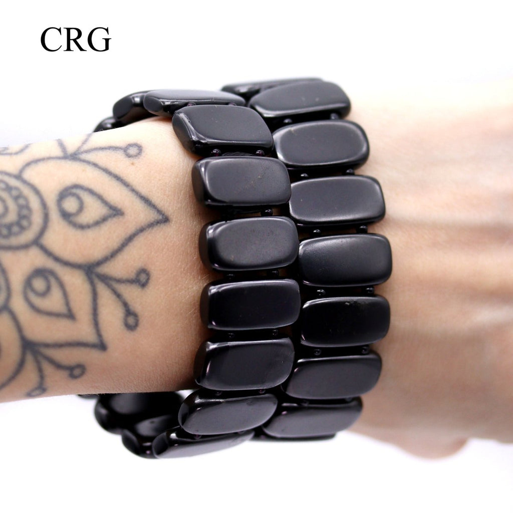 Shungite Rectangle Bead Stretch Bracelet (0.75 Inch) (1 Piece)