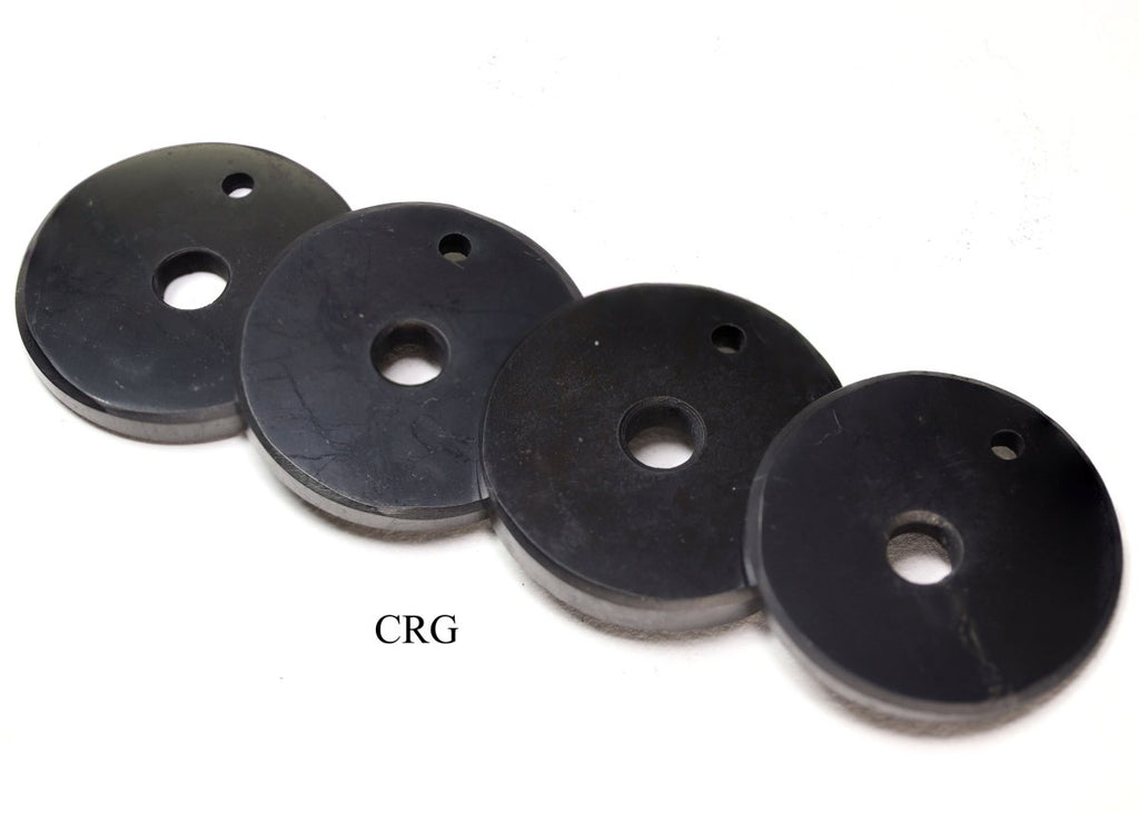 Shungite Ring Pendant with Drilled Hole (1.5 Inches) (4 Pieces)