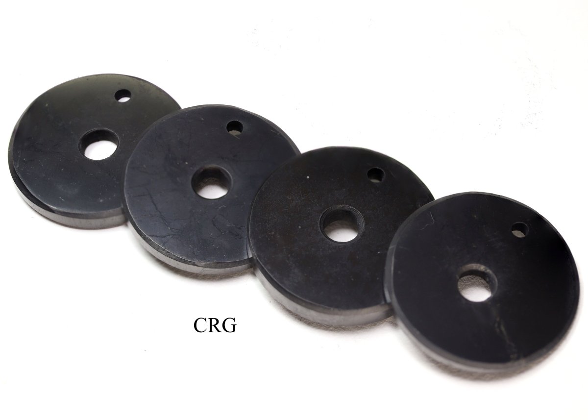 Shungite Ring Pendant with Drilled Hole (1.5 Inches) (4 Pieces)