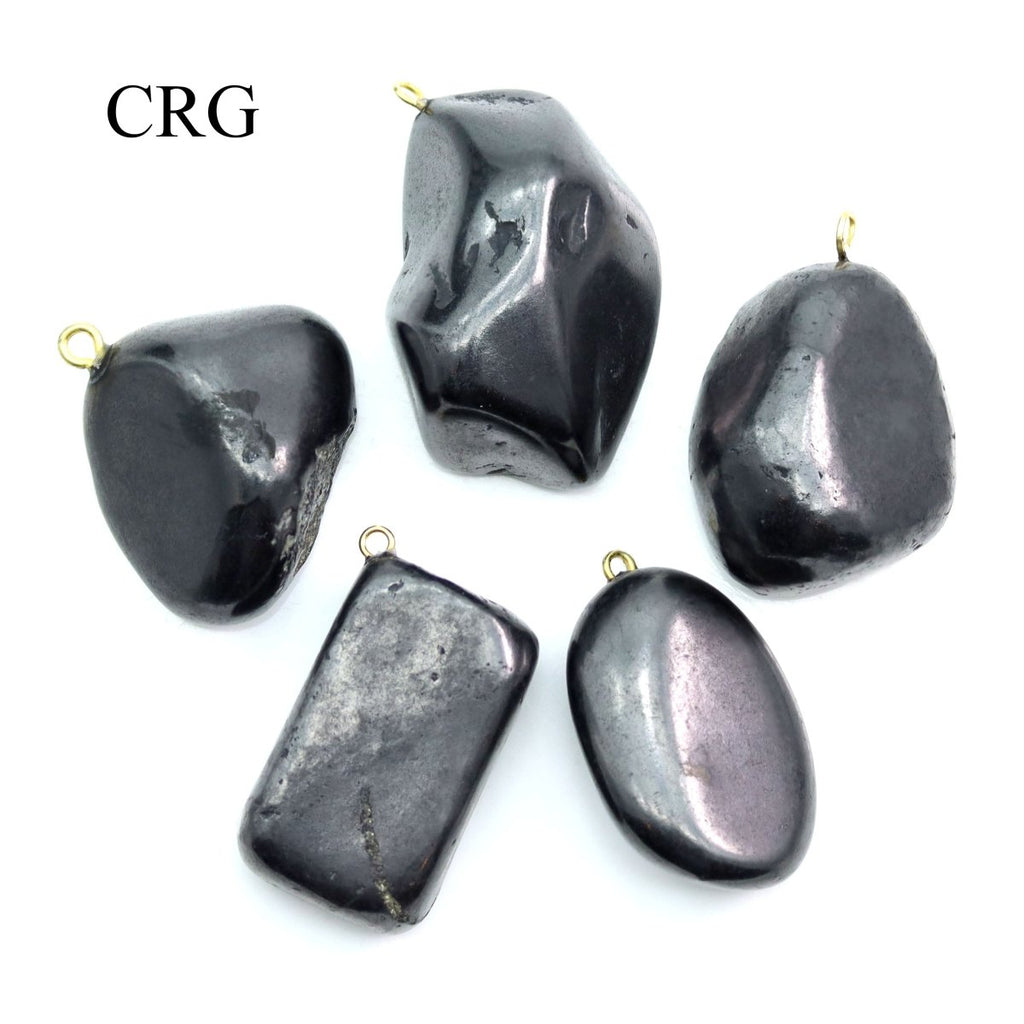 Shungite Tumbled Pendant with Silver Plated Bail (1 To 2 Inches) (4 Pieces)