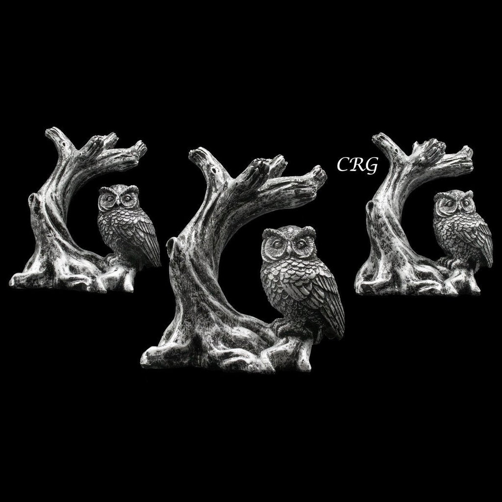 Silver Owl and Branch Sphere Holder Stand (1 Piece) Size 4.5 Inches Carving Display