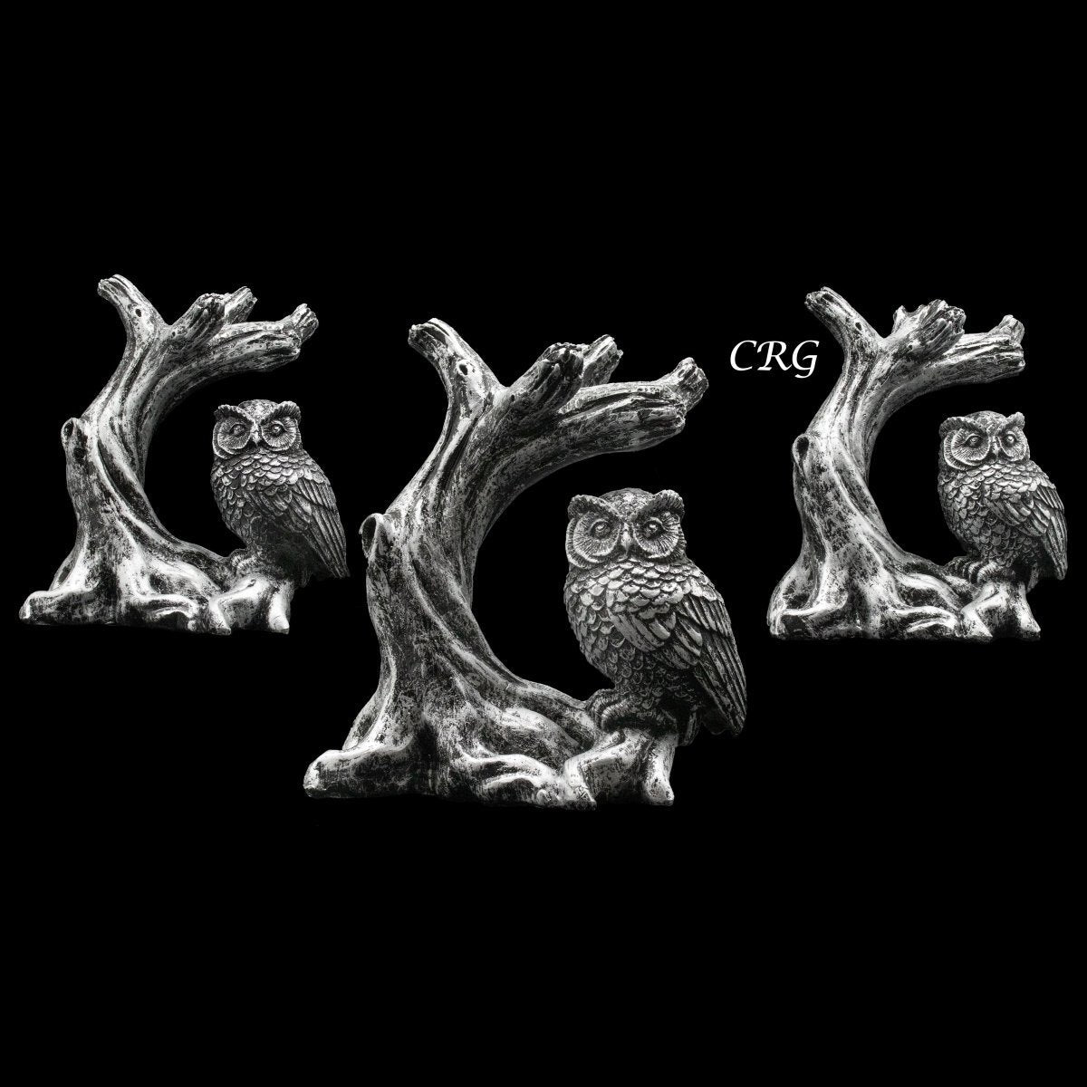 Silver Owl and Branch Sphere Holder Stand (1 Piece) Size 4.5 Inches Carving Display