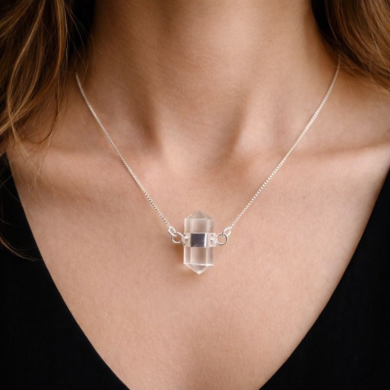 Silver Plated Mini Bi-Terminated Crystal Quartz Necklace