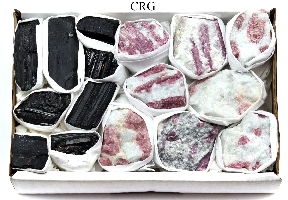 SMALL FLAT - Black Tourmaline Rods & Rubellite on Matrix